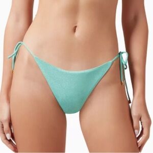 PILYQ Women's DIV Tie Teeny Side-Tie Bikini Bottom w Silver Glitters Size M